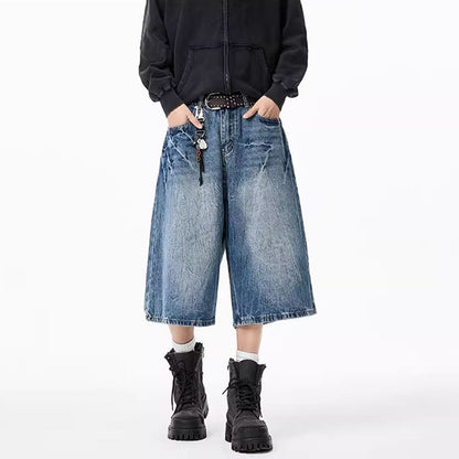 【VUUGシリーズ】カジュアルパンツ 七分丈 デニムパンツ ボトムス 男女兼用 メンズ おしゃれ ブルー 青色