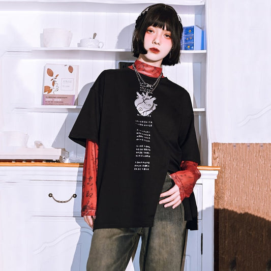 【古怪舍---清心訣シリーズ】チャイナ風 半袖 Tシャツ ラウンドネック コットン おしゃれ スリット 黒 白