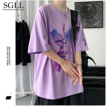 【SGLLシリーズ】Tシャツ 3カラー メンズ レディース 蝶々 夏 黒 白 紫 大きいサイズ