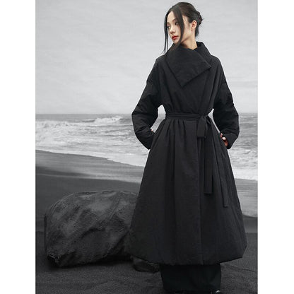【大青龍肆シリーズ】チャイナ風コート 綿入り ブラック 冬服 暖かい ロング丈 レディース