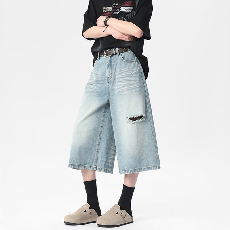 【KADISHOUシリーズ】カジュアルパンツ 七分丈 デニムパンツ ズボン ボトムス 男女兼用 メンズ レディース ブルー ブラック
