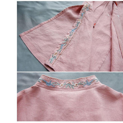 【幸福紀シリーズ】★チャイナ風シャツ★ 4COLOR ロングシャツ 民族風 ブルー ホワイト ピンク イエロー - ChinChic