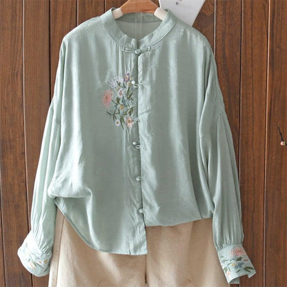 【清裊シリーズ】★チャイナ風トップス★ 4COLOR シャツ 夏服 春服 刺繍 長袖シャツ 気質アップ 可愛い - ChinChic