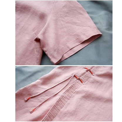 【幸福紀シリーズ】★チャイナ風シャツ★ 4COLOR ロングシャツ 民族風 ブルー ホワイト ピンク イエロー - ChinChic