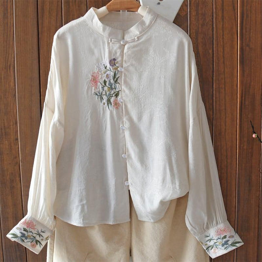【清裊シリーズ】★チャイナ風トップス★ 4COLOR シャツ 夏服 春服 刺繍 長袖シャツ 気質アップ 可愛い - ChinChic
