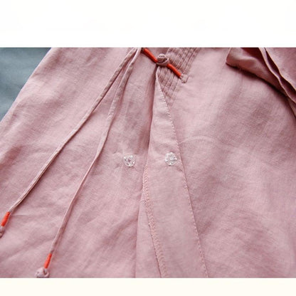 【幸福紀シリーズ】★チャイナ風シャツ★ 4COLOR ロングシャツ 民族風 ブルー ホワイト ピンク イエロー - ChinChic