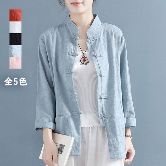 【清裊シリーズ】全5色 チャイナ風トップス シャツ 棉麻 ゆったり 唐装レトロ系 中華服 シンプル - ChinChic