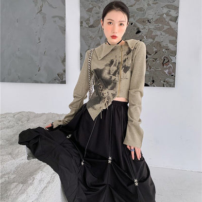 【ANNXSTUDIOシリーズ】デザイン性有り ショート丈 厚手 レトロ トップス S M