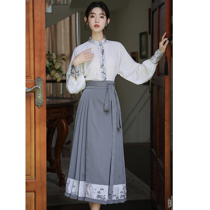 【WUJIAシリーズ】チャイナ風長袖シャツ トップス 漢元素 夏服 気質アップ S M L 切り替え