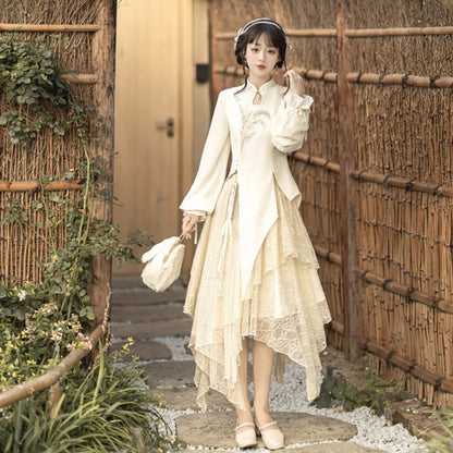 【塵煙雲夢シリーズ】チャイナ風セットアップ トップス スカート 中華服 可愛い ワンピース  レディースファッション