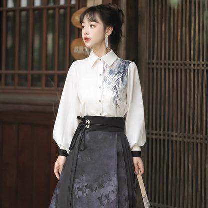 【塵煙雲夢---畫影シリーズ】チャイナ風 スカート 中華服 水墨柄 ロング丈 可愛い 漢服スカート