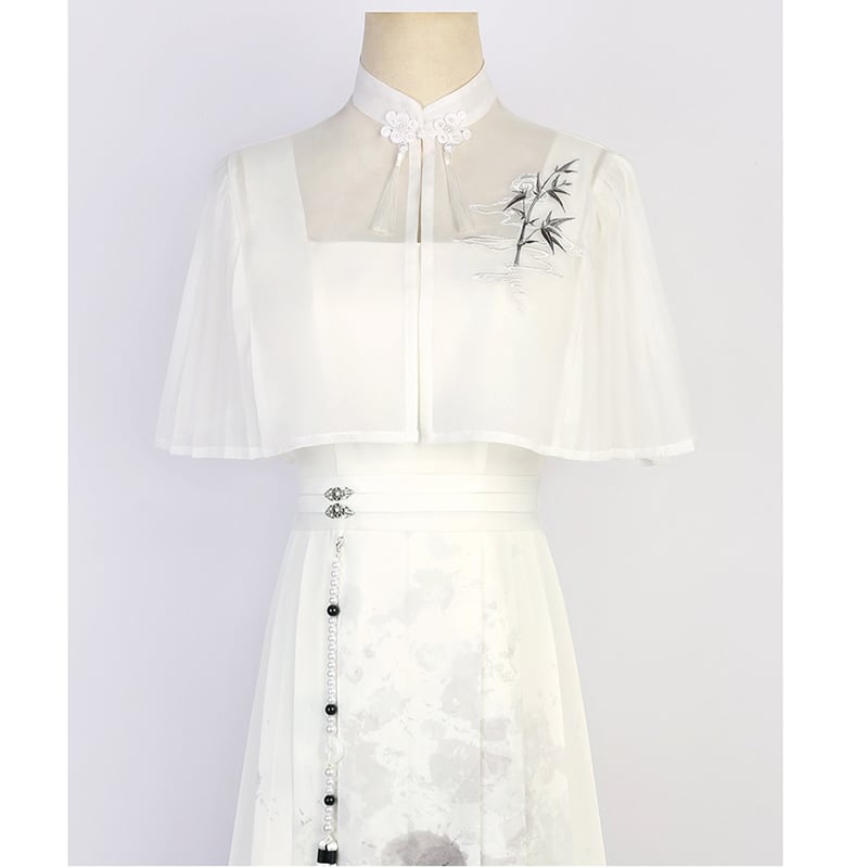 【停云落月---水墨寒江シリーズ】チャイナ風ワンピースセット 中華服 つりワンピース＋トップス 水墨柄