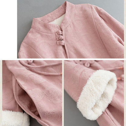 【清裊シリーズ】★チャイナ風ワンピース★ 5COLOR 裏起毛 ブルー ピンク ワインレッド ネイビー グリーン 赤 青 緑 - ChinChic