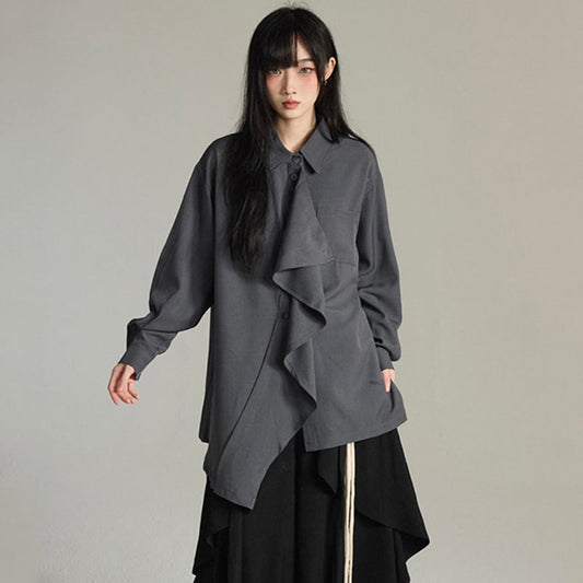 【BKYCシリーズ】チャイナ風トップス シャツ 4色 長袖 デザイン性 男女兼用 メンズ レディース ブラック グレー