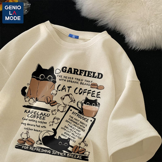 【GENIOLAMODEシリーズ】猫柄 Tシャツ 半袖 男女兼用 大きいサイズ 5色展開