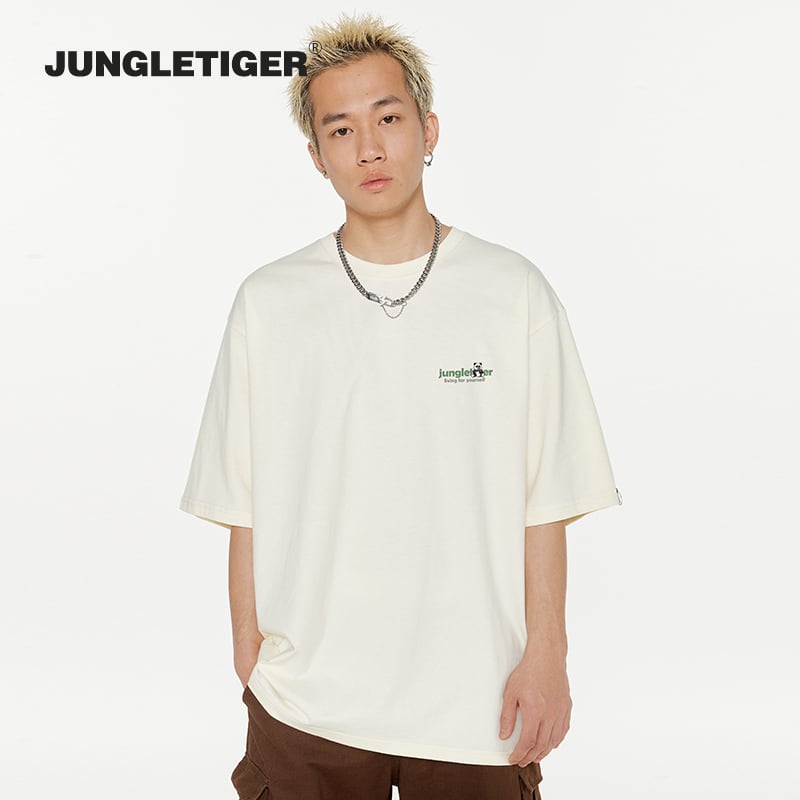 【JUNGLETIGERシリーズ】Tシャツ 5色 トップス 半袖 男女兼用 メンズ コットン 黒 白 灰 緑 パンダ