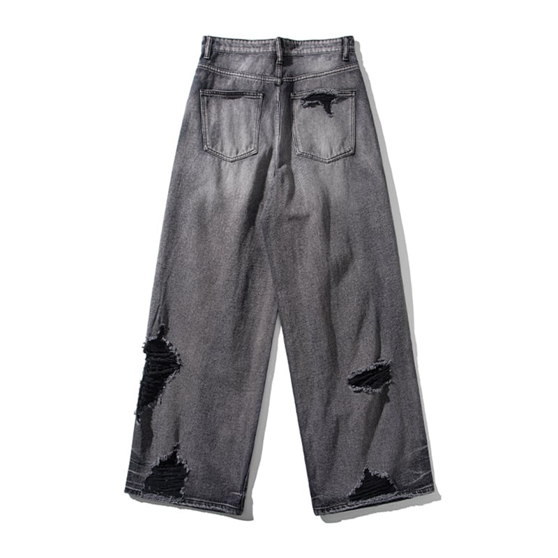 【GZXXシリーズ】デニムパンツ レディース メンズ ボトムス ダメージ加工 黒灰色 おしゃれ