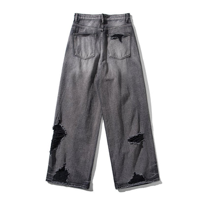 【GZXXシリーズ】デニムパンツ レディース メンズ ボトムス ダメージ加工 黒灰色 おしゃれ