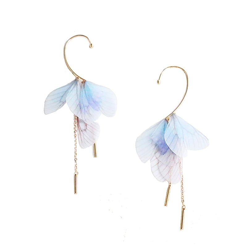 【YOUR EARSシリーズ】チャイナ風耳飾り 2色 3タイプ ピアス イヤリング イヤーフック ペア 小物 アクセサリー レディース 蝶々の翼 緑 青
