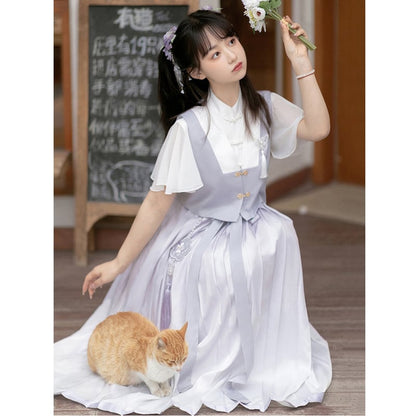 【浥城朝雨シリーズ】チャイナ風 セットアップ 2点セット ワンピース ベスト 改良漢服 半袖 可愛い