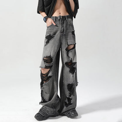 【GZXXシリーズ】デニムパンツ レディース メンズ ボトムス ダメージ加工 黒灰色 おしゃれ