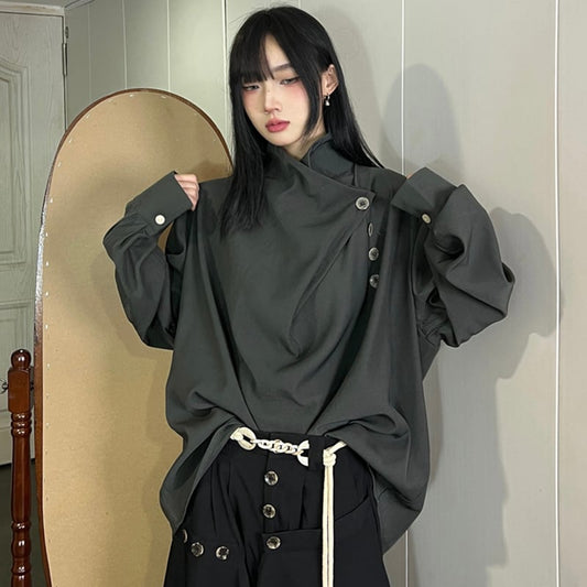【秋嶼シリーズ】チャイナ風トップス 3色 レトロ デザイン 男女兼用 メンズ M L XL ゆったり