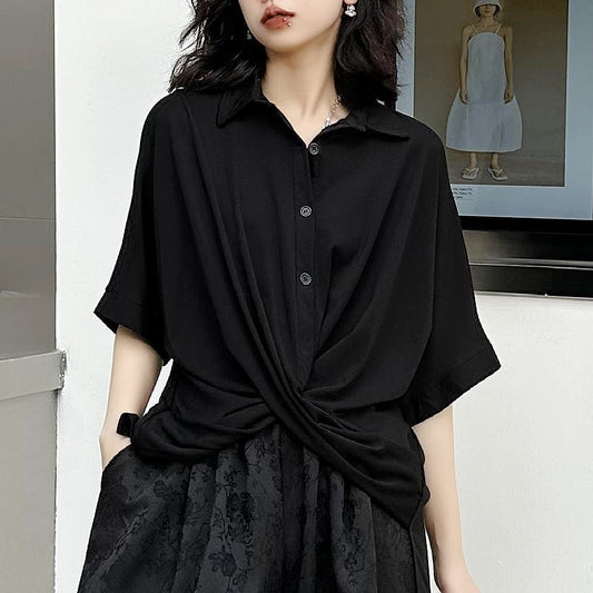 【YIDAOシリーズ】シンプルシャツ 2カラー ホワイト ブラック 夏服 ゆったり ルーズフィット