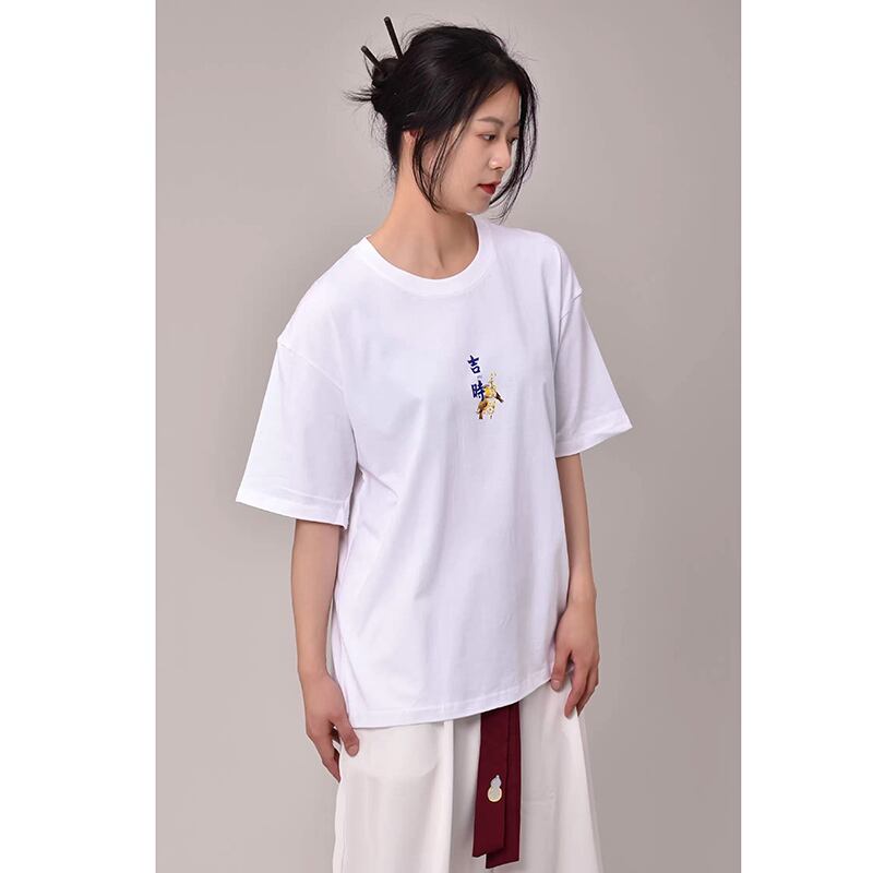 【無夢記シリーズ】★チャイナ風TシャツOR短パン★ 半袖Tシャツ 文字柄 3COLOR 男女兼用 メンズ 大きいサイズ