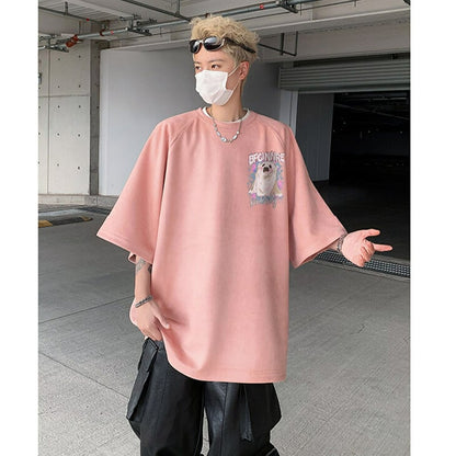 【KADISHOUシリーズ】カートゥーン 幽霊 スエード Tシャツ 男女兼用 大きいサイズ 4色 トップス