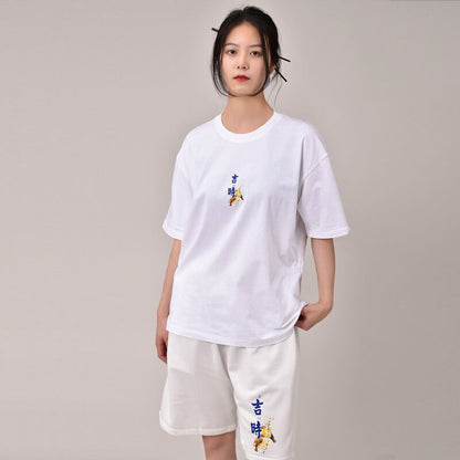 【無夢記シリーズ】★チャイナ風TシャツOR短パン★ 半袖Tシャツ 文字柄 3COLOR 男女兼用 メンズ 大きいサイズ