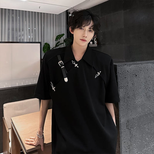 【ZHUIYIシリーズ】半袖Tシャツ トップス メンズ レディース 2色展開 デザイン性あり おしゃれ カジュアル 黒 白
