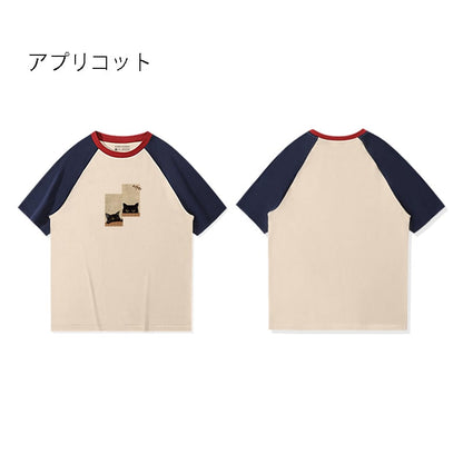 【KAMUシリーズ】可愛い猫 半袖 Tシャツ 4色 コットン トップス 男女兼用 メンズ ねこ ネコ