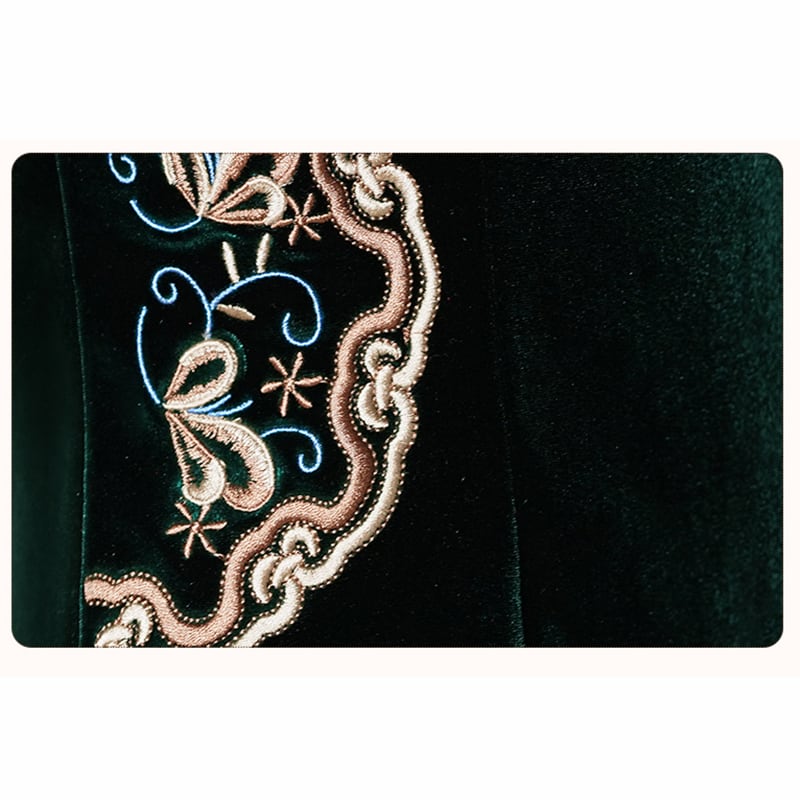 【MISS.Fシリーズ】ベルベット刺繍チャイナドレス 七分袖レディースワンピース レトロ風