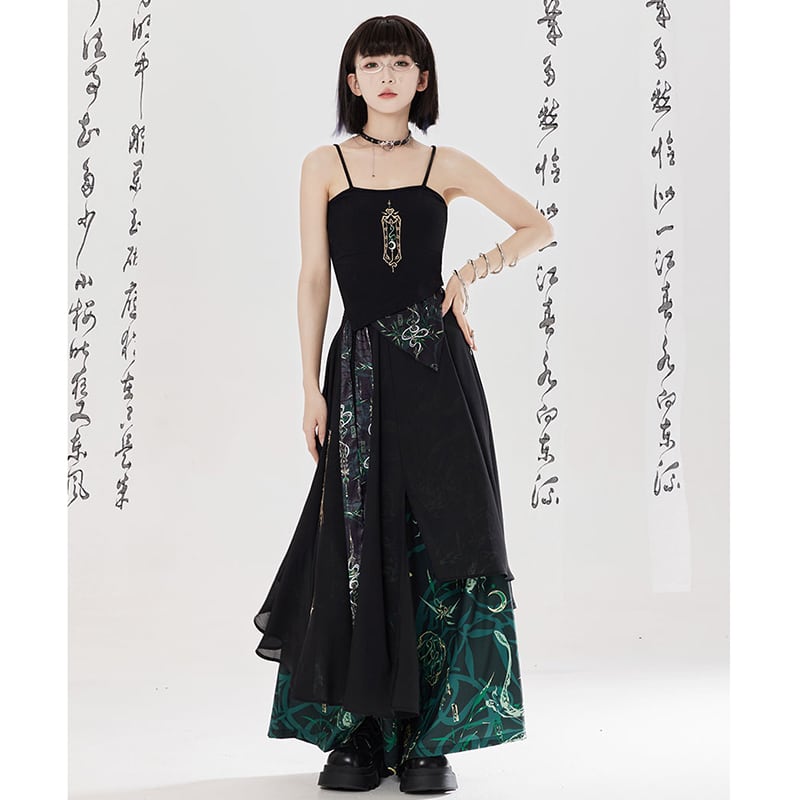 【卿棠---幽篁玉京シリーズ】チャイナ風キャミソール 刺繍入り レディース セクシー ブラック トップス