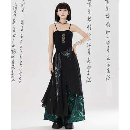 【卿棠---幽篁玉京シリーズ】チャイナ風キャミソール 刺繍入り レディース セクシー ブラック トップス