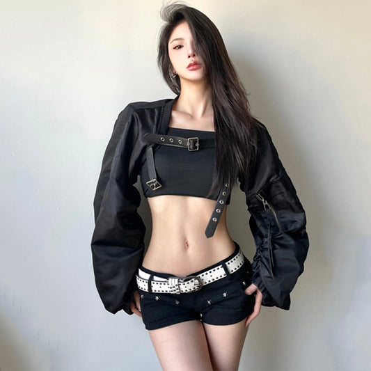 【GAGAOPTシリーズ】着痩せ セクシー レディース アウター トップス ブラック かっこいい