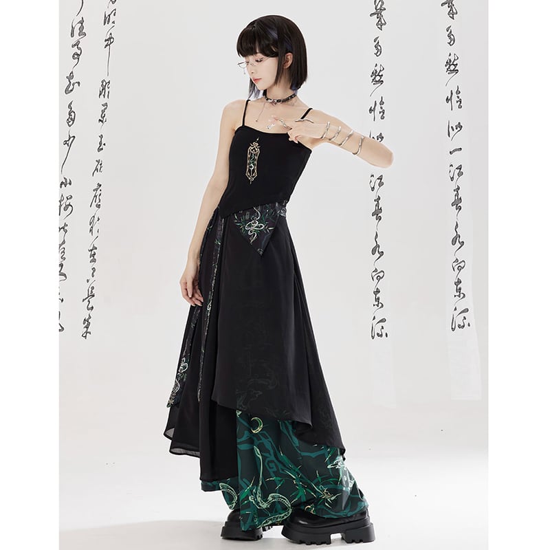 【卿棠---幽篁玉京シリーズ】チャイナ風キャミソール 刺繍入り レディース セクシー ブラック トップス