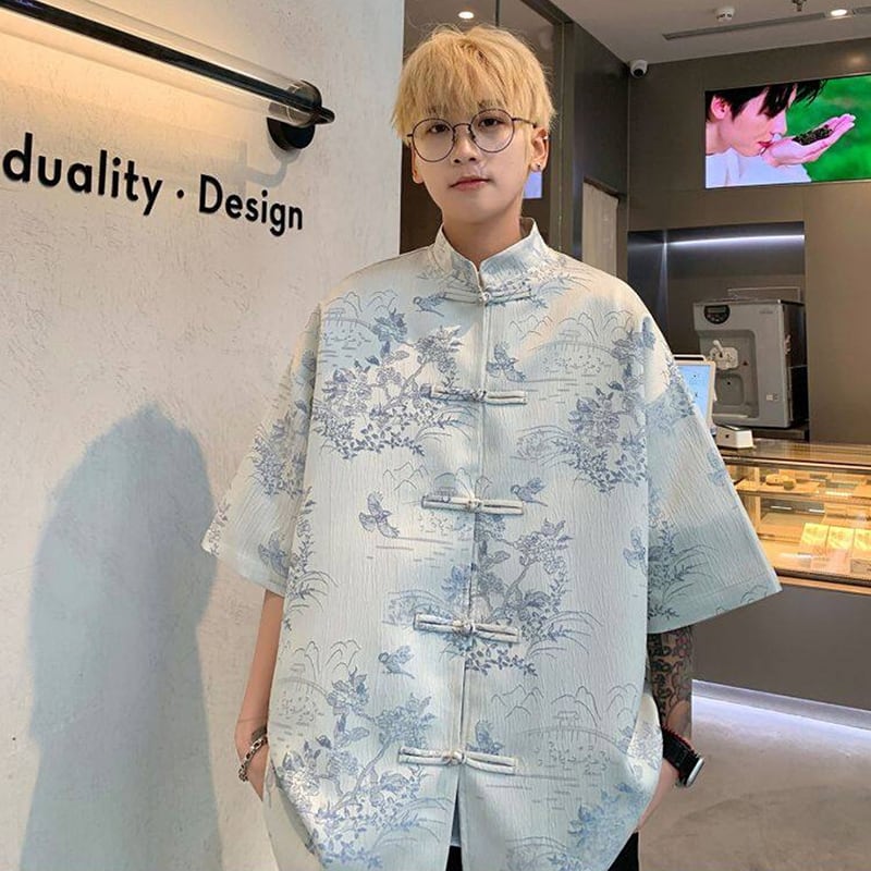 【ZHUIYIシリーズ】チャイナ風 半袖シャツ 2色展開 男女兼用 メンズ カジュアル チャイナボタン