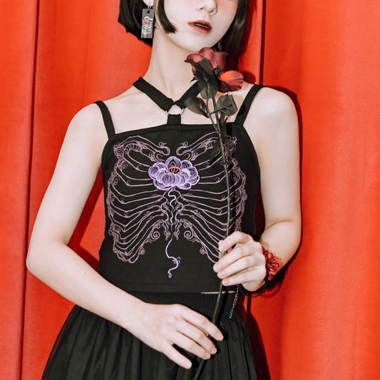 【古怪舍---花骨シリーズ】★チャイナ風トップス★ キャミソール タンクトップ 個性的 オリジナル ブラック 黒い