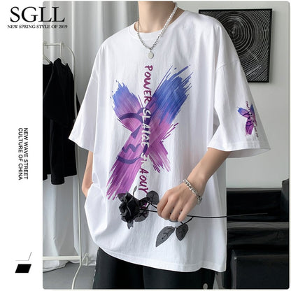 【SGLLシリーズ】Tシャツ 3カラー メンズ レディース 蝶々 夏 黒 白 紫 大きいサイズ