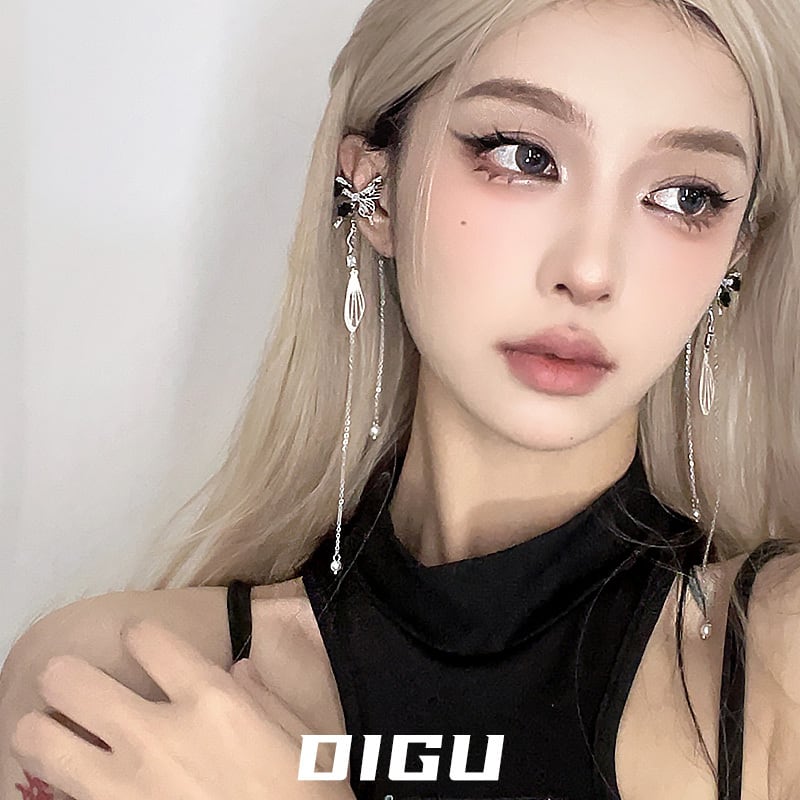 【DIGUシリーズ】チャイナ風イヤーカフ 1個 レディース 蝶々デザイン ロング丈 左耳OR右耳用 アクセサリー 小物