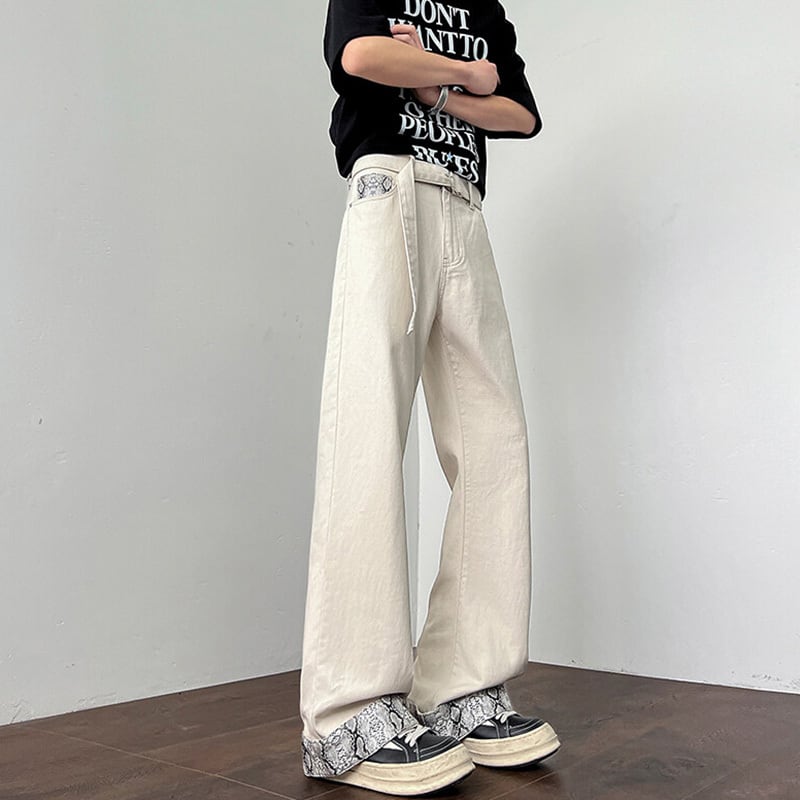 【KADISHOUシリーズ】カジュアルムパンツ ズボン ボトムス 男女兼用 メンズ 切り替え 蛇紋 3色展開