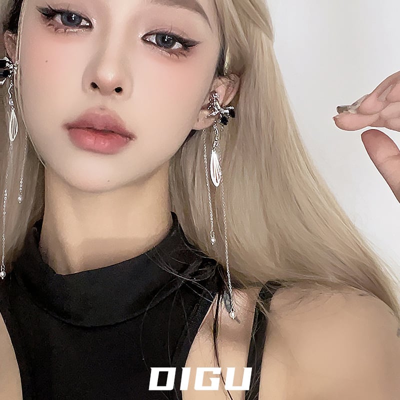 【DIGUシリーズ】チャイナ風イヤーカフ 1個 レディース 蝶々デザイン ロング丈 左耳OR右耳用 アクセサリー 小物