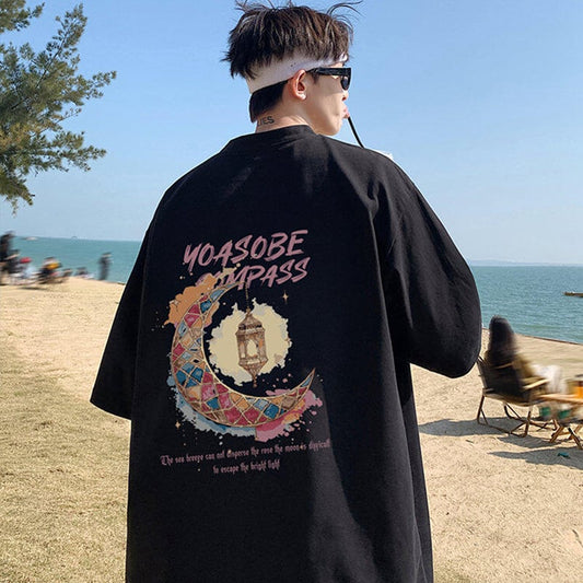 【PGリーズ】6色展開 半袖Tシャツ 月柄 男女兼用 大きいサイズ コットン トップス