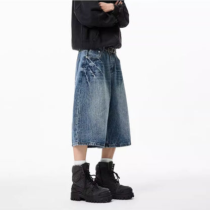 【VUUGシリーズ】カジュアルパンツ 七分丈 デニムパンツ ボトムス 男女兼用 メンズ おしゃれ ブルー 青色