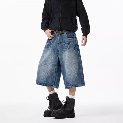 【VUUGシリーズ】カジュアルパンツ 七分丈 デニムパンツ ボトムス 男女兼用 メンズ おしゃれ ブルー 青色