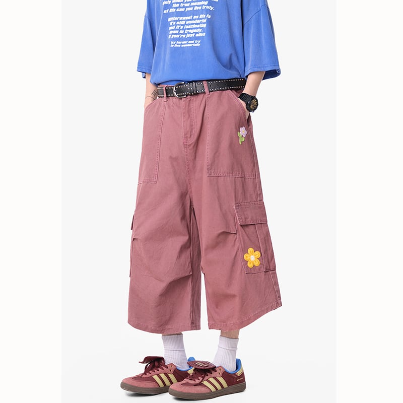 【KADISHOUシリーズ】カジュアルムパンツ 七分丈 ボトムス 男女兼用 メンズ 花柄 5色展開
