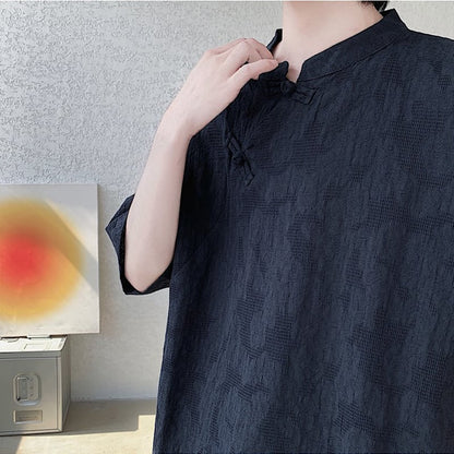 【TIANYIシリーズ】チャイナ風トップス 半袖シャツ 男女兼用 大きいサイズ 3色展開 緑 黒 白