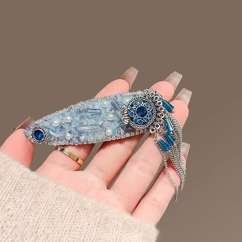 【SSWWシリーズ】チャイナ風 ヘアピン フリンジ アクセサリー レディース ブルー