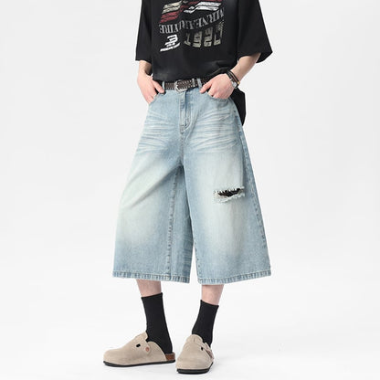 【KADISHOUシリーズ】カジュアルパンツ 七分丈 デニムパンツ ズボン ボトムス 男女兼用 メンズ レディース ブルー ブラック
